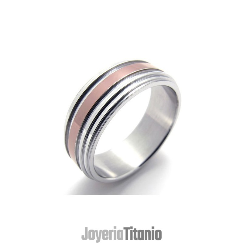 Anillo De Titanio Y Oro Rosa