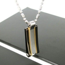 Collar Con Colgante De Acero Y Titanio Pulido Sutra Man En Oro De 24 Quilates