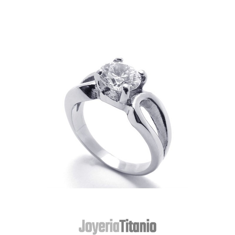 Anillo De Titanio Con Diamantes Para Mujer