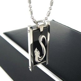 Collar Con Colgante De Titanio Puro Con Diseño De Lobo Negro Para Hombre