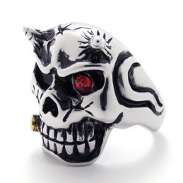 Anillo De Titanio Con Calavera Y Diamante Rojo
