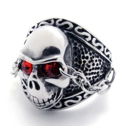 Anillo De Titanio Con Calavera Y Diamante Rojo