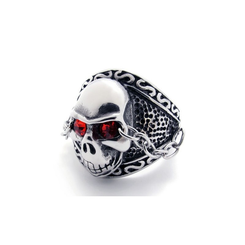 Anillo De Titanio Con Calavera Y Diamante Rojo