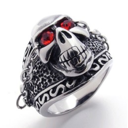 Anillo De Titanio Con Calavera Y Diamante Rojo