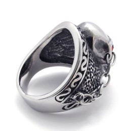 Anillo De Titanio Con Calavera Y Diamante Rojo