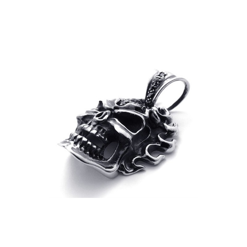 Colgante De Titanio Con Calavera De Diamante Negro