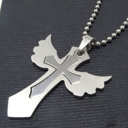 Collar Con Colgante De Cruz De Titanio Puro Con Alas De Dos Capas Para Hombre