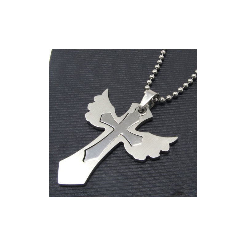 Collar Con Colgante De Cruz De Titanio Puro Con Alas De Dos Capas Para Hombre