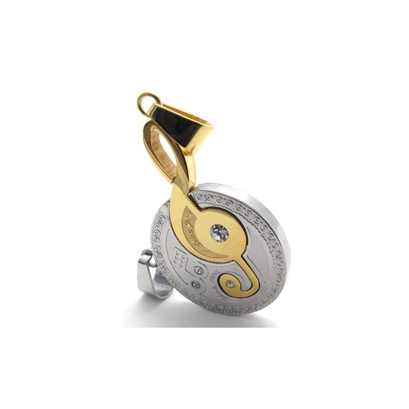 Colgante De Titanio Con Diamantes Y Nota Musical Dorada