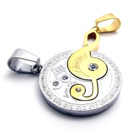 Colgante De Titanio Con Diamantes Y Nota Musical Dorada