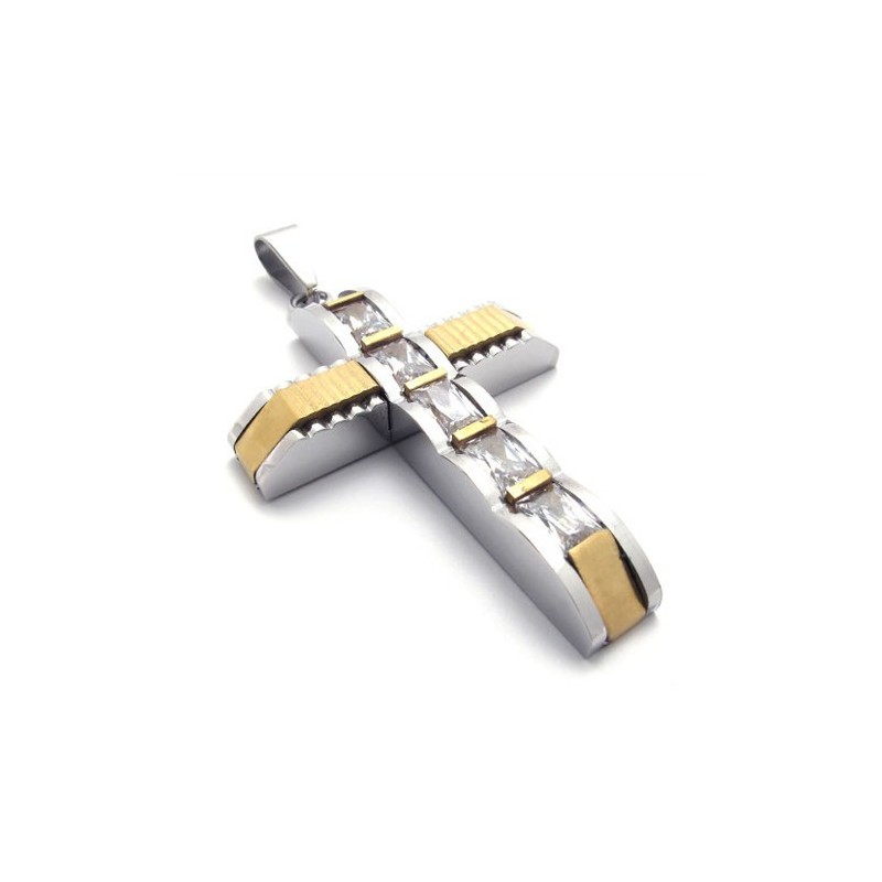 Colgante De Cruz De Titanio Con Diamantes Y Detalles Dorados