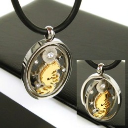 Collar Con Colgante De Titanio Puro Y Gemstone De Lobo Dorado Para Hombre