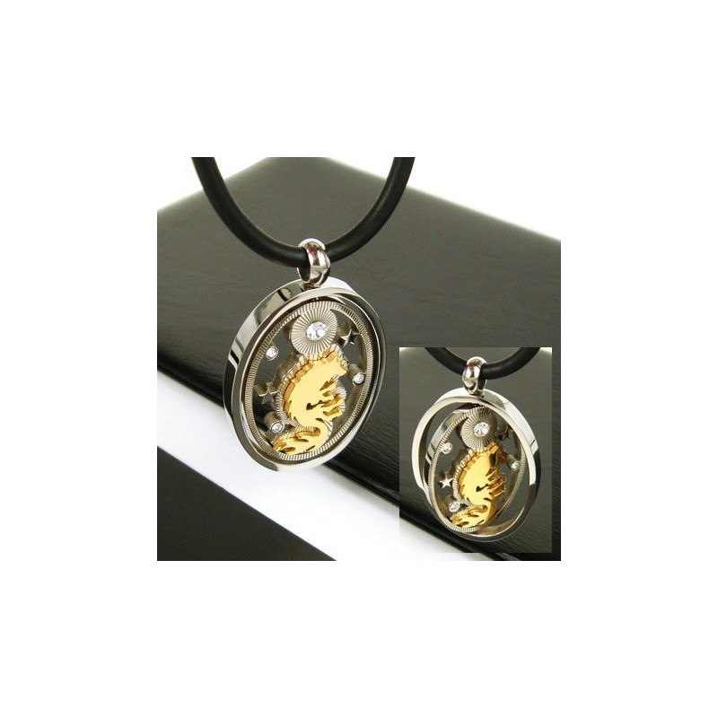Collar Con Colgante De Titanio Puro Y Gemstone De Lobo Dorado Para Hombre