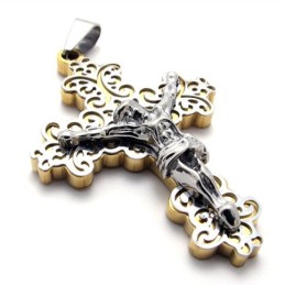 Colgante De Titanio Con Cruz De Jesús Dorada