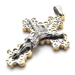 Colgante De Titanio Con Cruz De Jesús Dorada