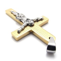 Colgante De Cruz De Titanio Y Oro De Jesús