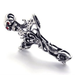 Colgante De Titanio Con Calavera Cruzada Y Diamante Rojo