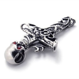 Colgante De Titanio Con Calavera Cruzada Y Diamante Rojo