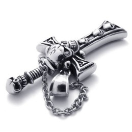 Colgante De Cruz De Titanio Con Daga Y Calavera