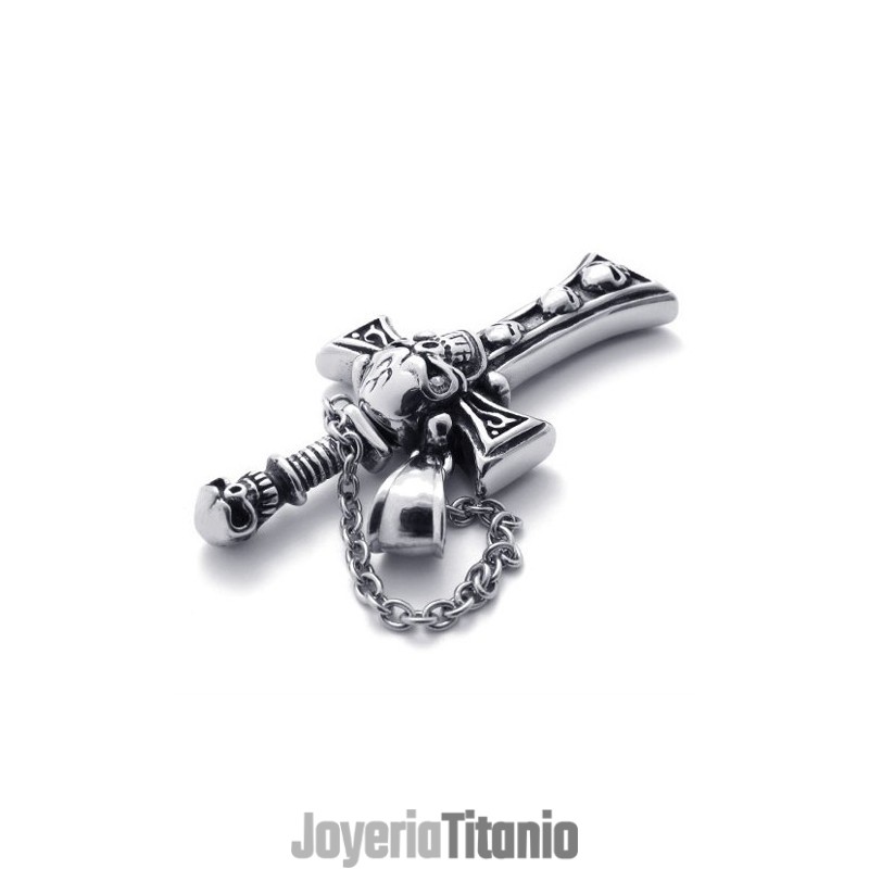 Colgante De Cruz De Titanio Con Daga Y Calavera Colgante De Cruz De Titanio Con Daga Y Calavera