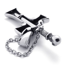 Colgante De Cruz De Titanio Con Daga Y Calavera