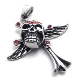 Colgante De Titanio Con Diamante Rojo Y Calavera Cruzada