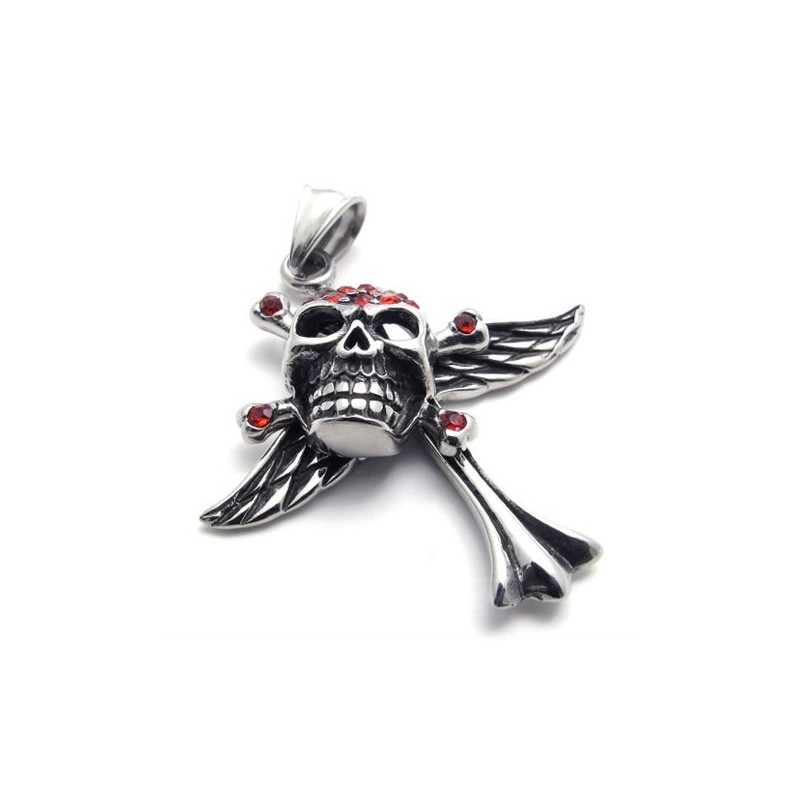 Colgante De Titanio Con Diamante Rojo Y Calavera Cruzada Colgante De Titanio Con Diamante Rojo Y Calavera Cruzada