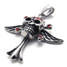 Colgante De Titanio Con Diamante Rojo Y Calavera Cruzada