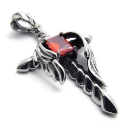 Colgante De Titanio Con Diamante Rojo Y Cruz De Daga