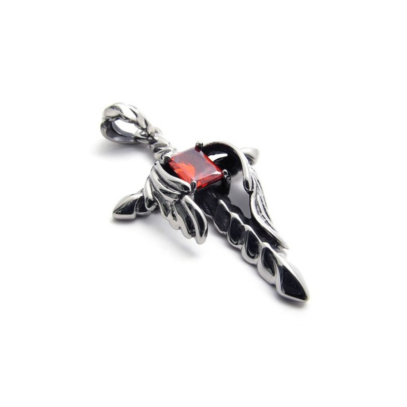 Colgante De Titanio Con Diamante Rojo Y Cruz De Daga Colgante De Titanio Con Diamante Rojo Y Cruz De Daga
