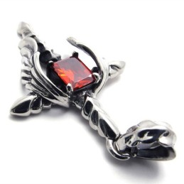 Colgante De Titanio Con Diamante Rojo Y Cruz De Daga