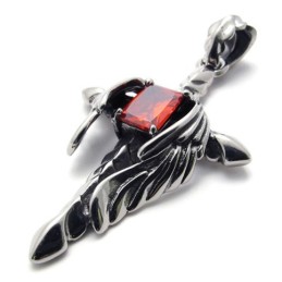 Colgante De Titanio Con Diamante Rojo Y Cruz De Daga