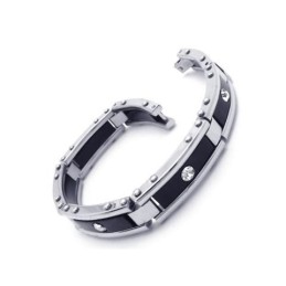 Pulsera De Caucho De Titanio Puro Y Plata Negra Para Hombre