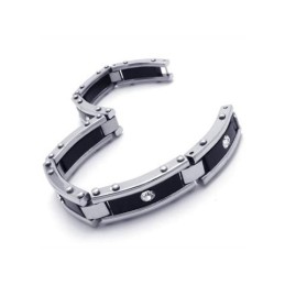 Pulsera De Caucho De Titanio Puro Y Plata Negra Para Hombre