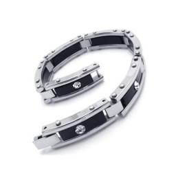 Pulsera De Caucho De Titanio Puro Y Plata Negra Para Hombre