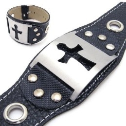 Pulsera Cruzada De Cuero De Titanio Puro Para Hombre Y Niño