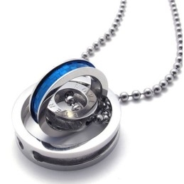 Colgante De Titanio Con Múltiples Anillos Y Detalles Azules Para Amantes
