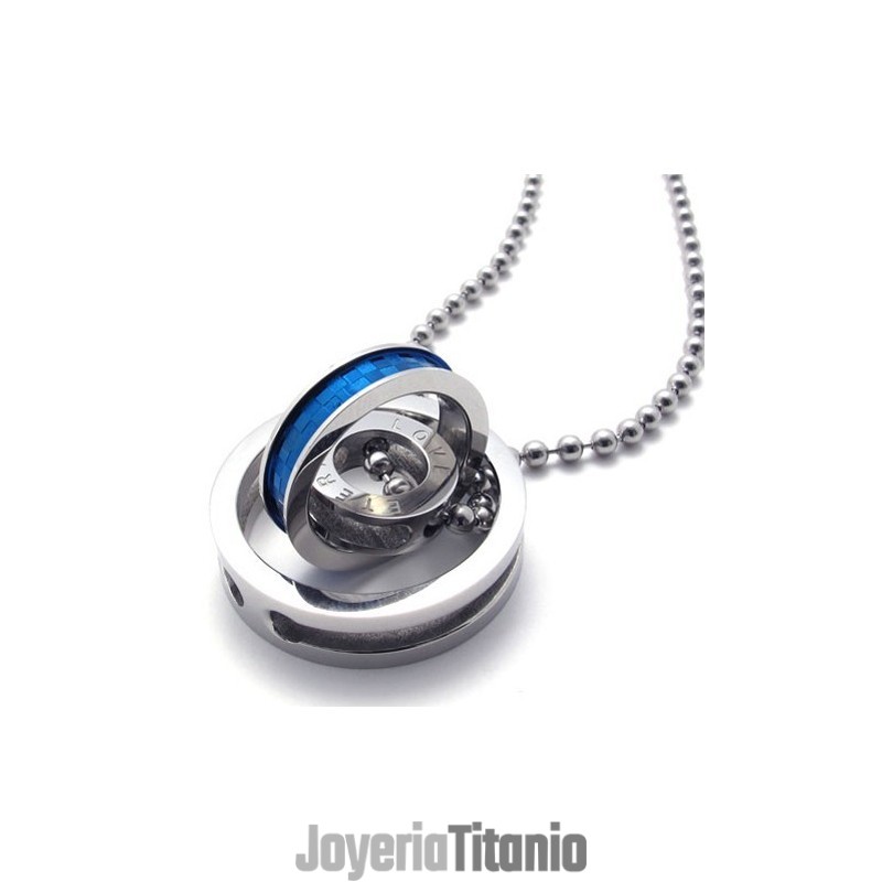 Colgante De Titanio Con Múltiples Anillos Y Detalles Azules Para Amantes Colgante De Titanio Con Múltiples Anillos Y Detalles Azules Para Amantes