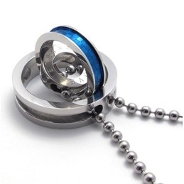 Colgante De Titanio Con Múltiples Anillos Y Detalles Azules Para Amantes