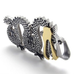 Colgante De Titanio Con Dragón Y Detalles Dorados
