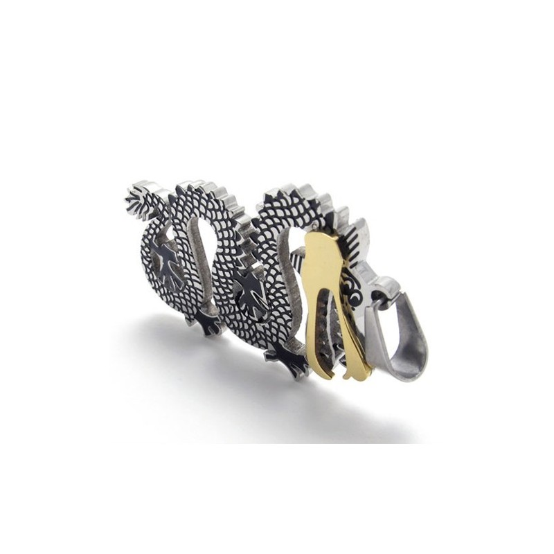 Colgante De Titanio Con Dragón Y Detalles Dorados