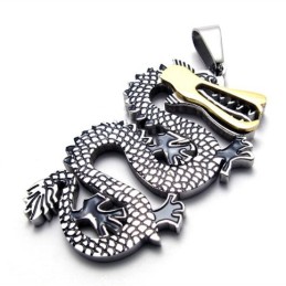 Colgante De Titanio Con Dragón Y Detalles Dorados