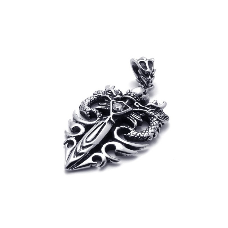 Colgante De Titanio Con Daga De Dos Dragones