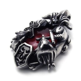 Colgante De Titanio Con Gema Roja En Forma De Cruz