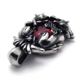 Colgante De Titanio Con Gema Roja En Forma De Cruz