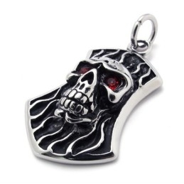 Colgante De Titanio Con Calavera Y Diamante Rojo