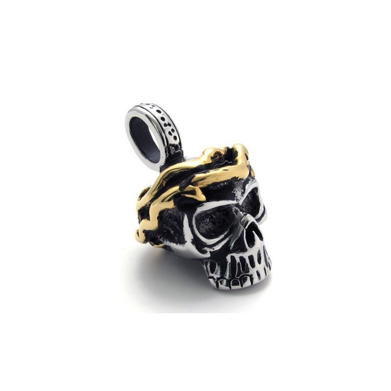 Colgante De Titanio Con Calavera Y Detalles Dorados