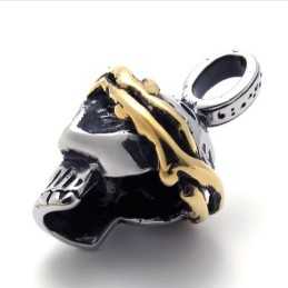 Colgante De Titanio Con Calavera Y Detalles Dorados