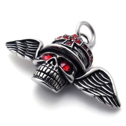Colgante De Titanio Con Calavera Y Alas De Diamante Rojo