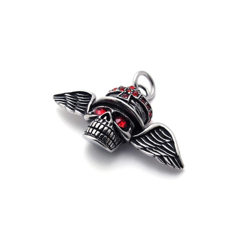 Colgante De Titanio Con Calavera Y Alas De Diamante Rojo Colgante De Titanio Con Calavera Y Alas De Diamante Rojo